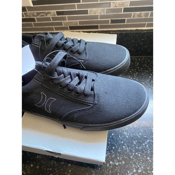 HURLEY MENS LACE UP CASUAL SNEAKERS ARLO LACE BLACK CANVAS SIZE 11 NEW - Picture 2 of 5